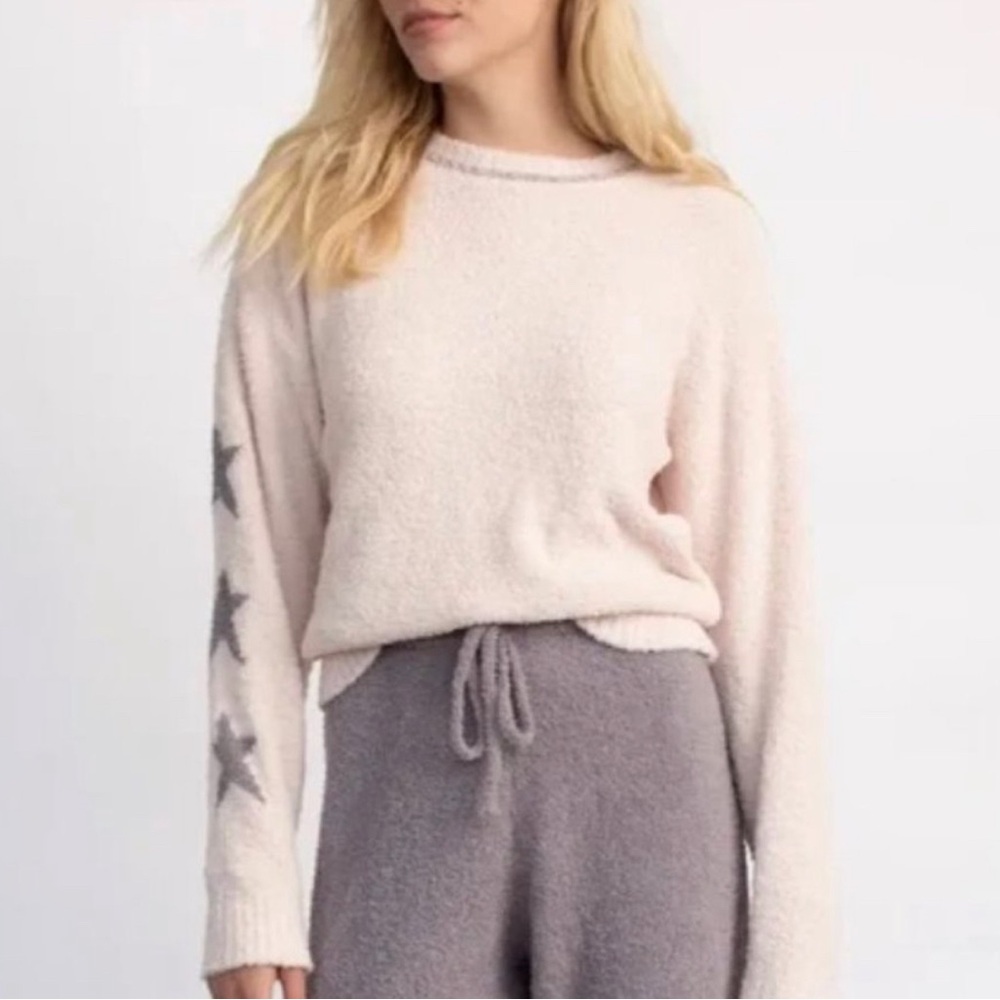 NWT HELLO NITE Triple Star Sweater Pullover Cozy Lounge Top Blush Pink Medium